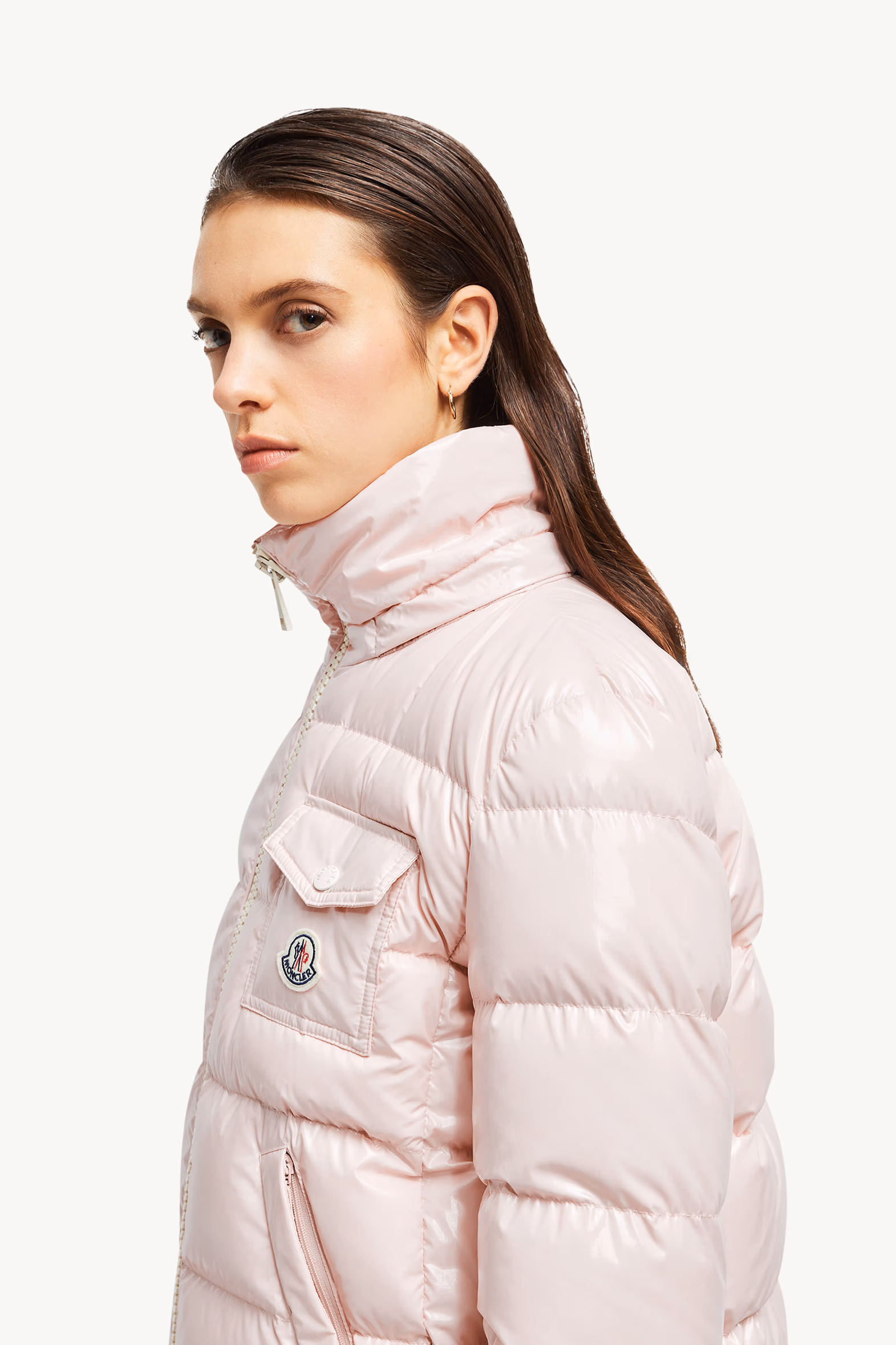 Plumífero corto con capucha Andro Mujer Rosado Moncler 4